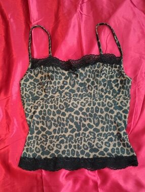Leopard Lace Trim Cami Tank Top